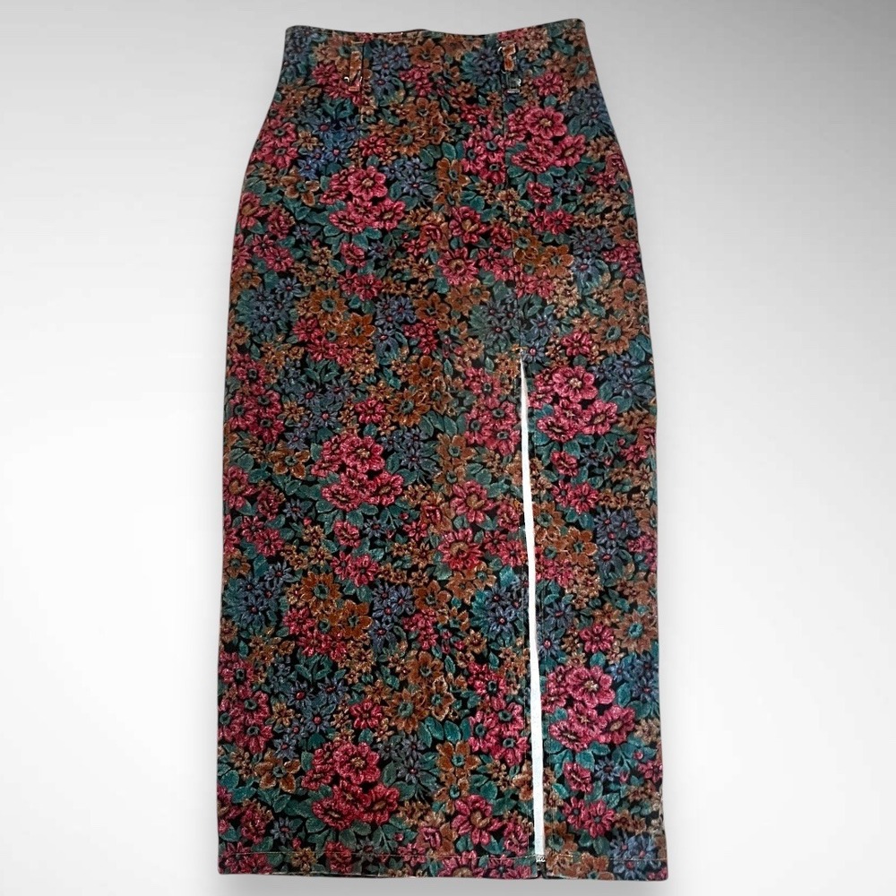 BE BOP Vintage Multi‎ Color Floral Maxi Denim Skirt With High Slit Size 7 | EUC